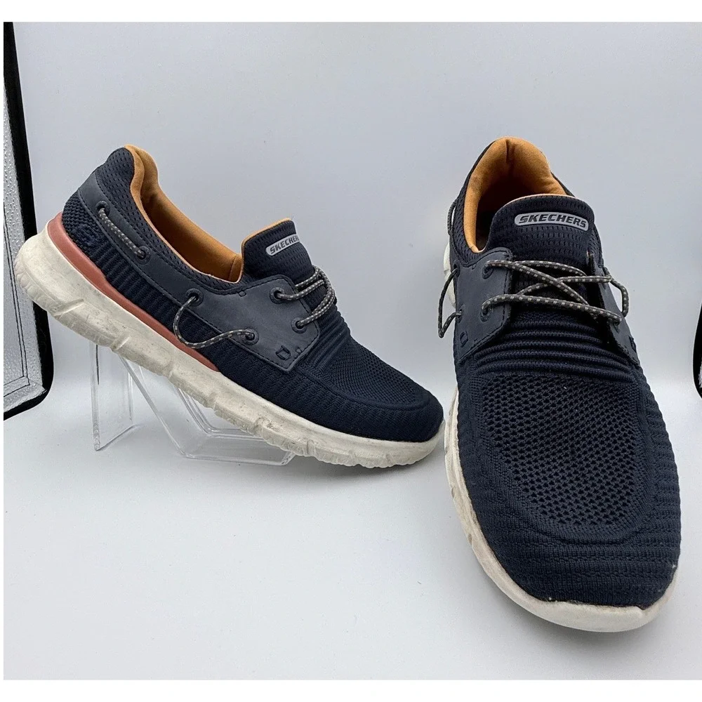 Skechers Slip Ins Mens Size 9.5 Navy Blue Mesh Boat Wide Fit Goga Mat Arch‎